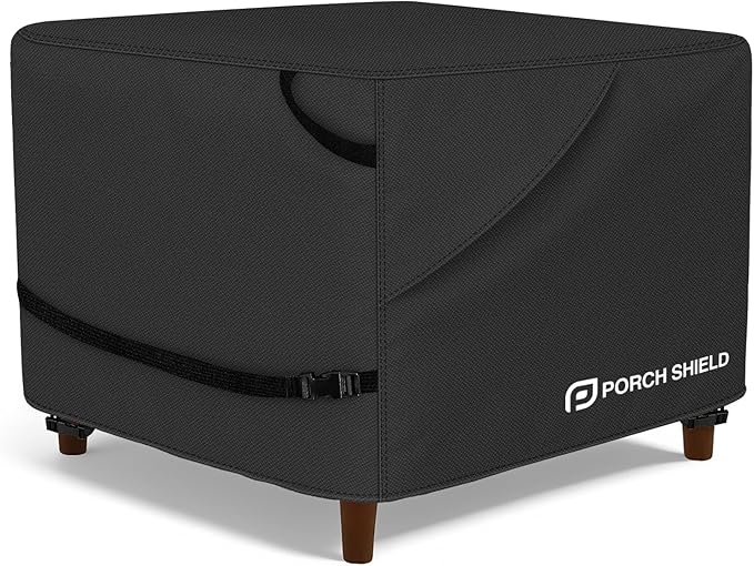 Porch Shield Patio Ottoman Cover - Waterproof Outdoor Square Side Table Covers – 18L x 18W x 18H inch, Black