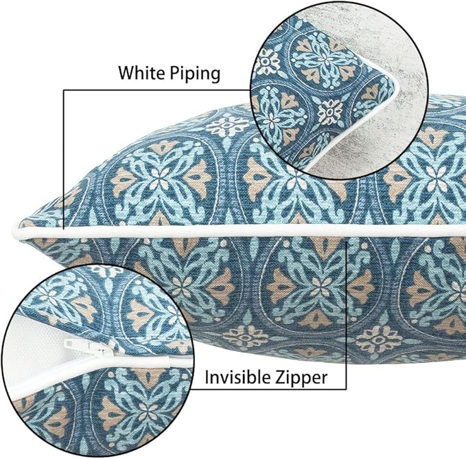 Magpie Fabrics Pack of 2 Outdoor Lumbar Pillow Case Covers 12"x20", Waterproof Rectangular Throw Pillowcase Shell Decorative Sham for Patio Garden Couch - Morgan Medal Blue