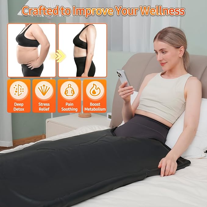 Infrared Sauna Blanket for Home: Premium PU Leather Portable Sauna Blanket Far Infrared Heating Blanket for Full Body Detox & Relaxation – Adjustable 95-167℉ & 20-60 Min Timer 71 x 31.5Inch