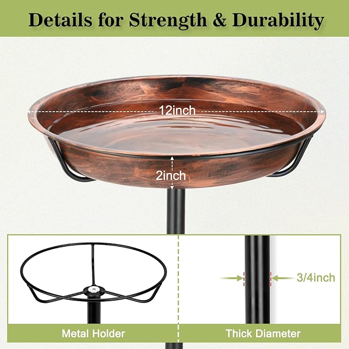 Gtongoko Metal Bird Bath for Outside Heavy Duty, 33 Inch Bird Feeder Birdbaths for Outdoors, Garden Bird Bath Bowl with 5-prongs Base