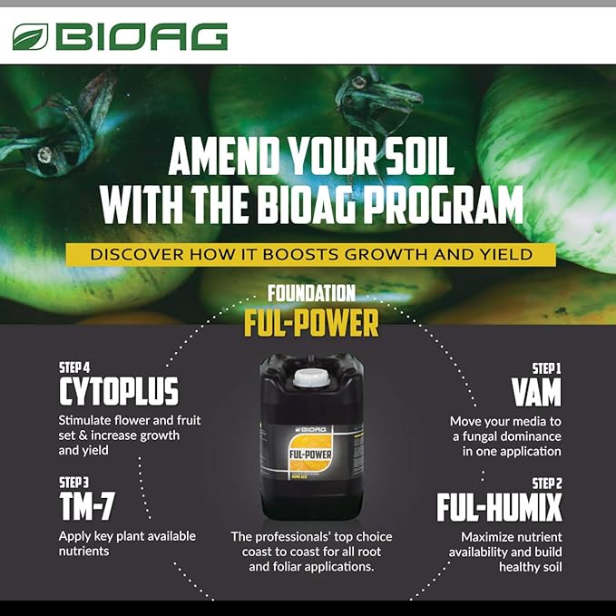 BIOAG Ful-Power Liquid Organic Humic Acid Amendment - Fulpower Increases Yield in Hydroponics, Soil, Soilless Media - Plant Nutrient (1 gal)