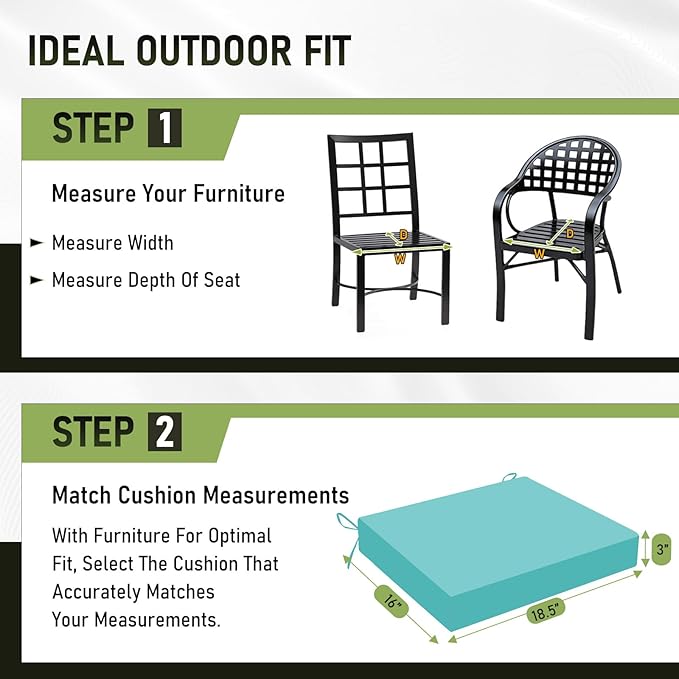 Basic Beyond Outdoor Chair Cushions Set of 4, Square Corner Outdoor Cushions for Patio Furniture, Water Resistant Patio Chair Cushions with 2 Ties, 18.5x16x3, Teal
