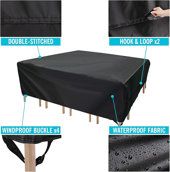 Velway Patio Furniture Cover Outdoor Waterproof Rectangular Patio Table Chair Sofa Set Cover, 128" Lx82 Wx28 H, All Weather Oxford Tear-Resistant Material with Zipper Carrying Bag Windproof Buckles