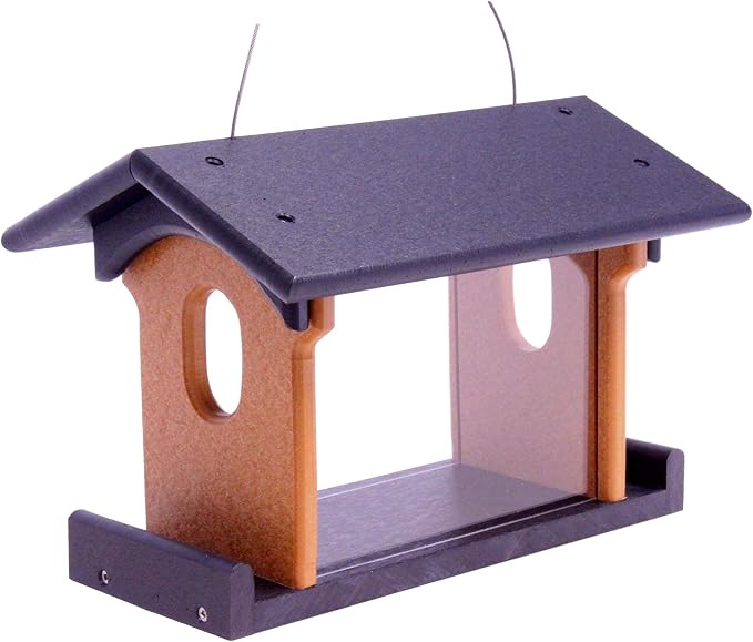 Bluebird Feeder - Poly Lumber - Hanging Blue Bird Feeder for Mealworms (Black and Cedar)