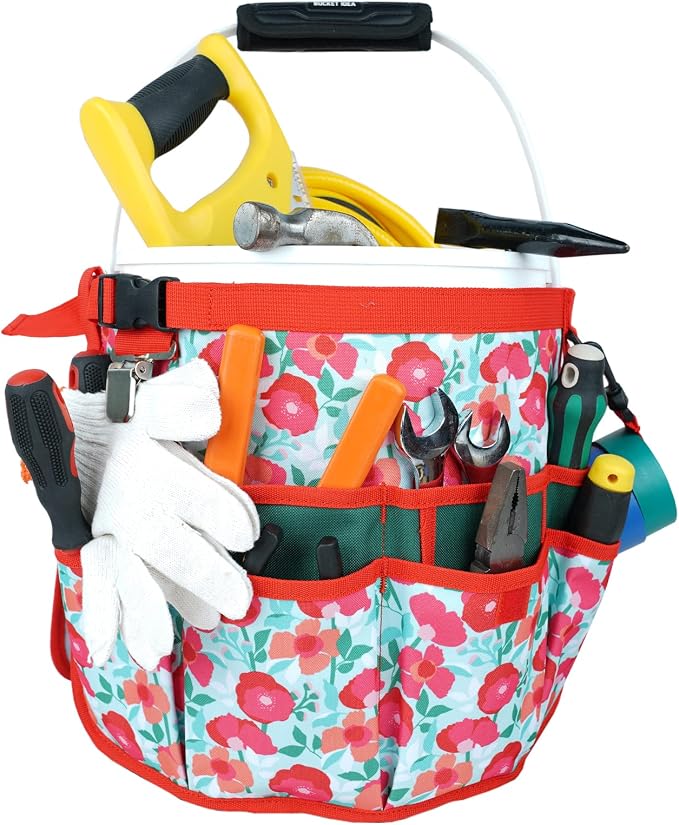 MELOTOUGH Bucket Caddy Organizer Bucket Tool Organizer for Garden Tools Fit 3.5 to 5 Gallon Bucket, Garden Kneeling Pad, 1" Thick Soft NBR Foam Kneeling Pads for Gardening, Cleaning, Work