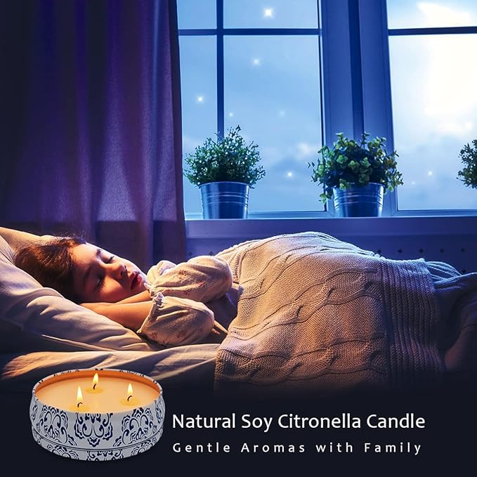3 Packs Large Citronella Candles Outdoor and Indoor, 13.5oz 3-Wick Soy Wax Portable Travel Tin Candle for Home Garden Patio Yard Balcony and Summer Gift