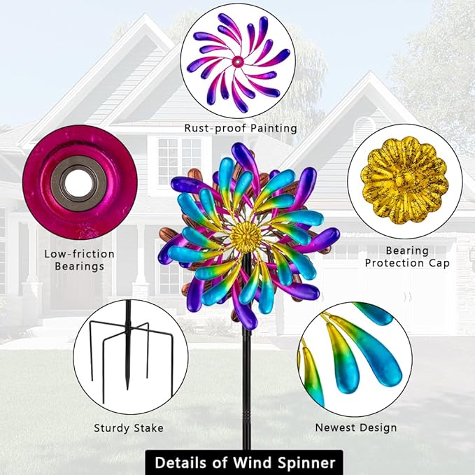 Stargarden Kinetic Wind Spinners Outdoor, 13.2 x 66 Inches Wind Spinner, Metal Windmill for Yard and Garden Decor