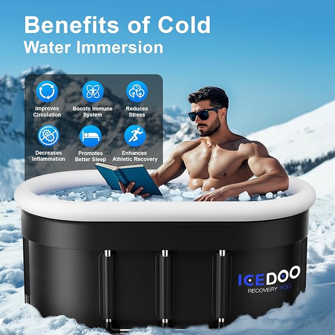Wxtkkom Upgraded 175-Gal Oval Ice Bath Tub with Air Ring, Portable Multi-Layered Cold Plunge Tub - Foldable & Inflatable, with Lid, for Athletes & Adults,Ideal for Home, Gym & Outdoor Use