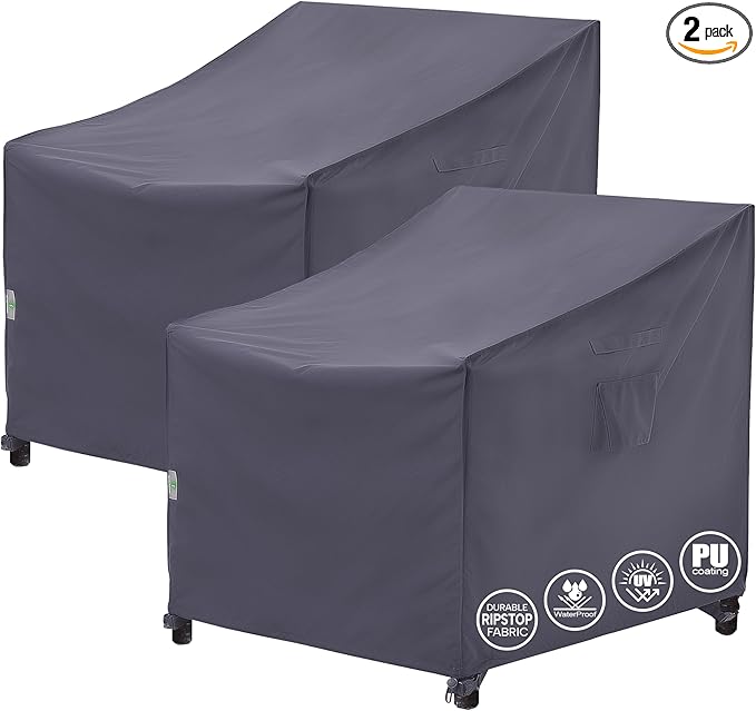 F&J Outdoors Patio Chair Covers Waterproof UV Resistant Heavy Duty Outdoor Lounge Chair Adirondack Chair Cover, Grey, 2Pack, 33" W x 34" D x 32" H
