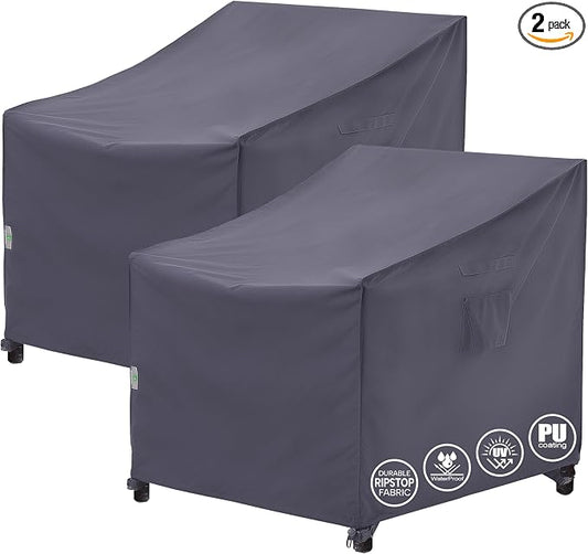 F&J Outdoors Patio Chair Covers Waterproof UV Resistant Heavy Duty Outdoor Lounge Chair Adirondack Chair Cover, Grey, 2Pack, 33" W x 34" D x 32" H