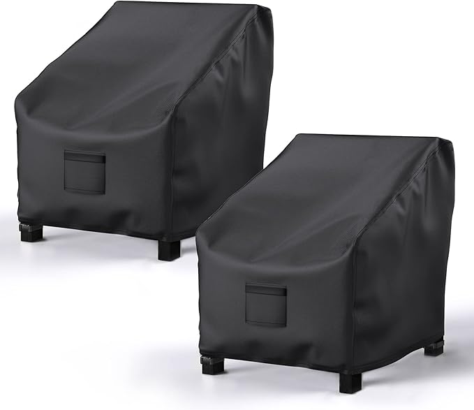 Patio Chair Covers for Outdoor Furniture Waterproof 2 Pack, Lawn Chair Covers 600D Heavy Duty Oxford Cloth, Large Covers for Lounge Lawn Deep Seat Black 38" W x 31" D x 29" H