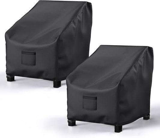 Patio Chair Covers for Outdoor Furniture Waterproof 2 Pack, Lawn Chair Covers 600D Heavy Duty Oxford Cloth, Large Covers for Lounge Lawn Deep Seat Black 37"W×40"D×30"H