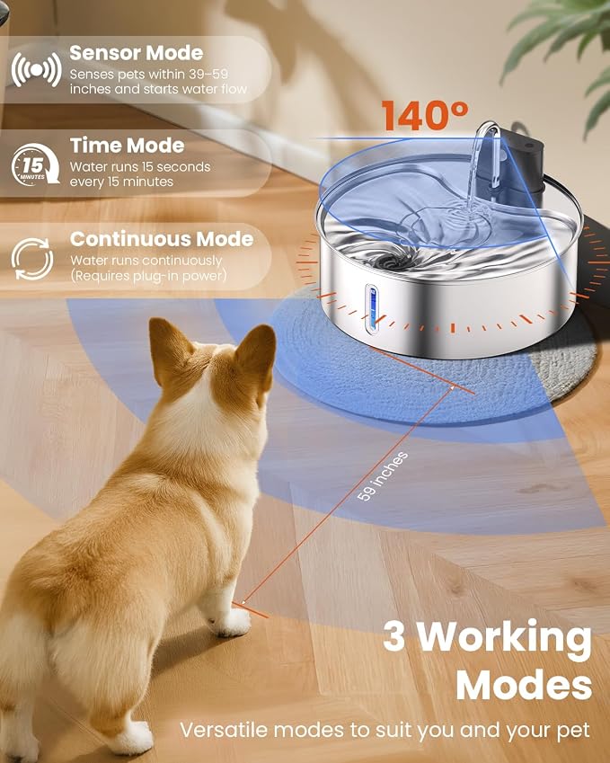 Wireless Dog Water Fountain for Large Dogs, 12L Stainless Steel Dog Fountain Water Bowl with Sensor, Quiet Pump BPA-Free Automatic Water Dispenser for Cats Dogs Pets