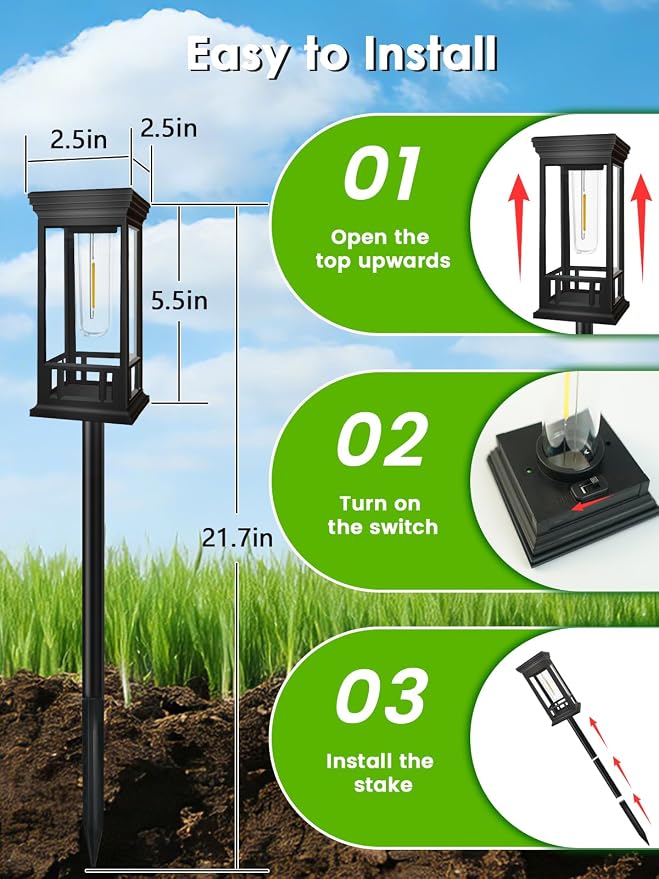 LORRYTE 10 Pack Solar Pathway Lights Outdoor Waterproof | High-performance Solar Panel, Work Lasts 12-15hrs With Auto On/Off. Warm White Retro Design. Ideal For Garden, Lawn, Walkway.
