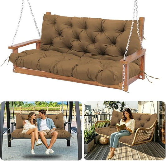 Premium 5" Thicken Porch Swing Cushions Waterproof 3 Seater Replacement Cushions with Backrest and Adjustable Straps, Outdoor Furniture Cushions for Patio, Garden(40×40×5inch)