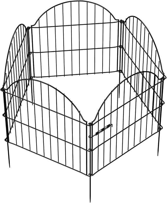 Garden Fence Panels, 24in H x 9.68ft L, 5 Panels with Gate Rust-Resistant Decorative Garden Fence, No Dig Small Garden Fence, Animal Barrier Fence for Garden Yard Flower Bed Patio Outdoor
