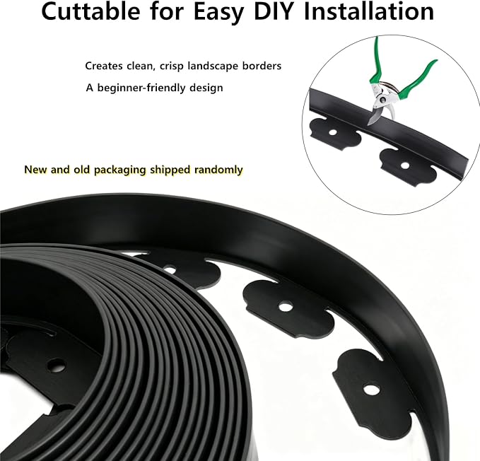 No Dig Durable Garden Landscape Edging Kit, 2" Tall Black Plastic Lawn Border for Landscaping, Flower Gardens, Lawn (100FT+ 120pcs Anchoring Spikes, Black)