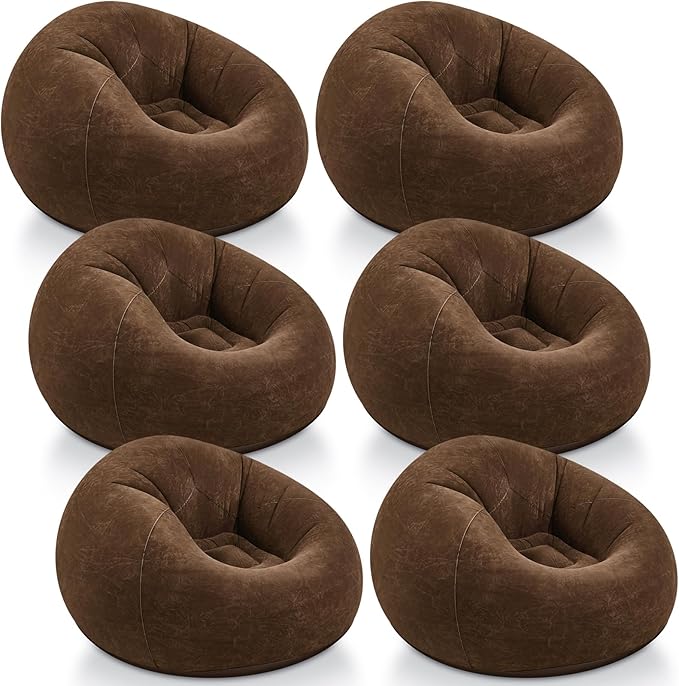 Realspring Inflatable Bean Bag Chairs Outdoor Blow up Camping Chairs Inflatable Lazy Sofa Folding Portable Bean Bag Loungers Couch for Movie Night(Dark Coffee,6 Pcs)