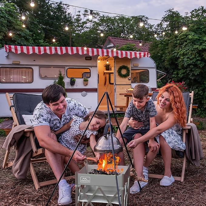 KAMPKEEPER Portable Fire Pit, Outdoor Tabletop Firepit 18 Inch, 304 Stainless Steel Wood Burning Fireplaces, Collapsible Pop Up Fire Pit for Outside, Included Heat Shield for Leave No Trace Fires