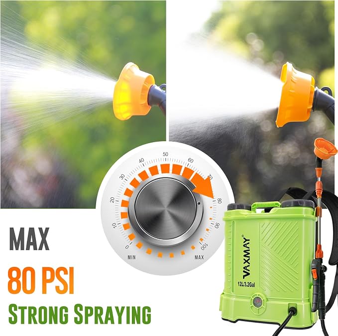 Battery Powered Backpack Sprayer 3.2 Gallon, VAXMAY 80 PSI Electric Garden Sprayer Works with Makita 18V Battery, Weed Lawn Sprayer with Telescopic Wand, 5 Nozzles, 2.0 Ah Battery & Charger Included