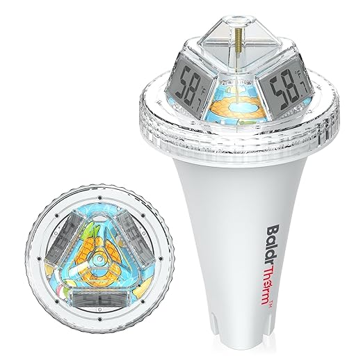 BaldrTherm Pool Thermometer Digital Floating Easy Read, Anti-Fog 360° Reading, IPX7 Water Temperature Monitor for Hot Tub/Ice Bath/Swimming Pool/SPA/Aquarium/Pond