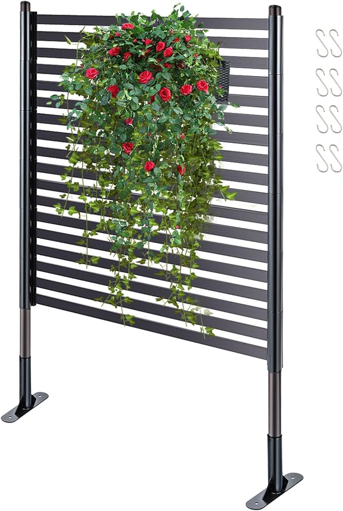 Freestanding 3FT W x 4FT H Outdoor, PE Galvanised Steel Pipes with UV & Rust Resistant Coating, Splicable Decoration Fence Privacy Screen, 36.1x8.7x47.2 Inches, Brown
