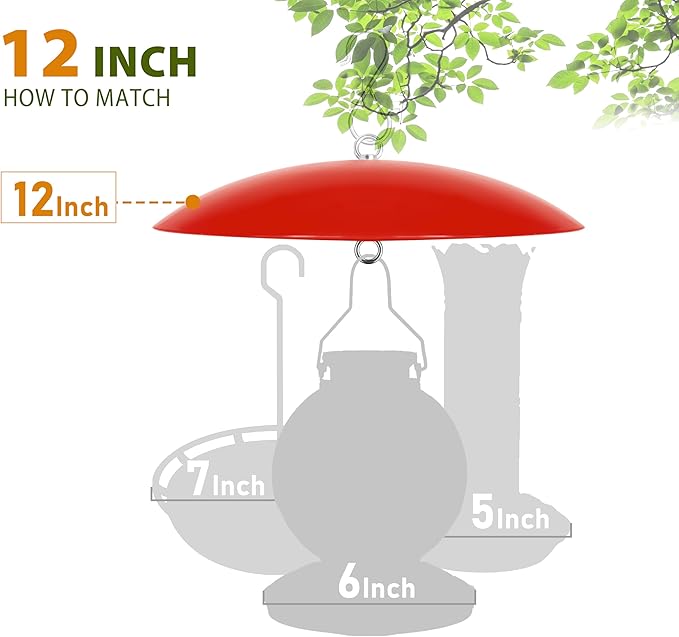 12" Bird Feeder Rain Guard, Hummingbird Feeder Shade Dome Cover, Hanging Squirrel Baffle for Bird Feeder Pole (Red), 4 Pack