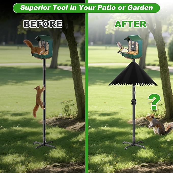 Squirrel Baffle for Bird Feeder Pole, 19 inch Squirrel Cone for Bird Feeder Pole, Outdoor Squirrel Guard with Stainless Steel Spring for Shepherd's Hook, Black