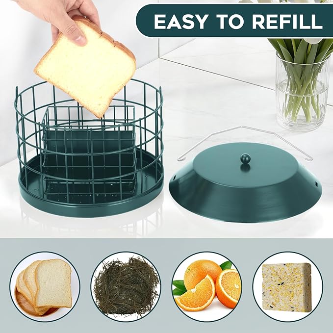 Gbekery Caged Suet Bird Feeder for Outdoors Hanging, Squirrel Proof Double Suet Feeder for Small Birds, Metal Cage with Detachable Hook, Large Space, Outdoors Weatherproof, Green