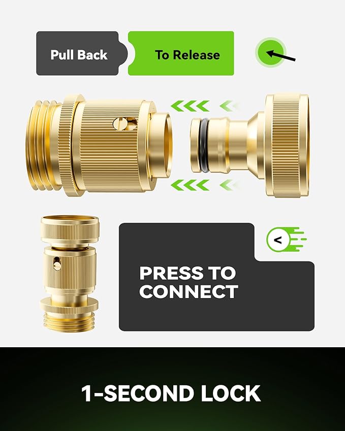 RainPoint Garden Hose Quick Connectors, Heavy Duty Solid Brass 3/4 Inch GHT, Universal Leak-Proof Fittings for Easy Water Hose Connection (4 Sets)