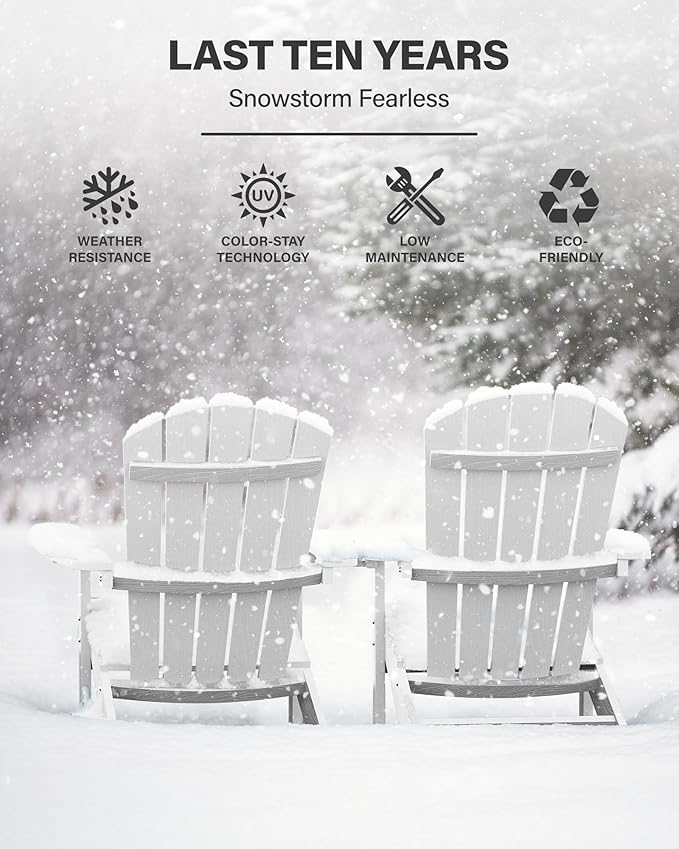 YEFU Adirondack Chairs Set of 6: Outdoor Chair HIPS Plastic Adirondack Chairs - Patio Chairs with Wood Texture - Lawn Fire Pit Deck Porch Garden Chairs for Adults(White)