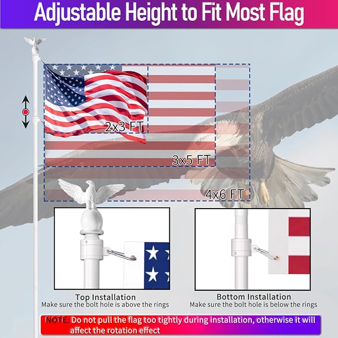 LETSTRY 5FT Flag Pole Kit for Outside House with Solar Light, 1" Thickened Stainless Steel with Adjustable Bracket, Wall Mount Flagpole for 3x5 American Flags for Outdoor, Residential, Porch (White)