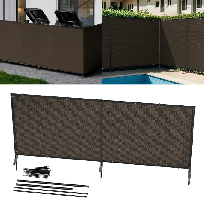 5' x 8' Brown Outdoor Privacy Screen Freestanding 240 GSM Privacy Fence Panels for Outside, Pool Fences with Poles, Backyard Temporary Fencing, Privacy Wall Ground Pole Fence