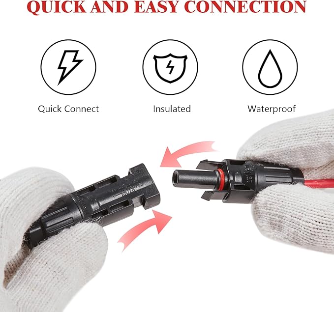 Solar Panel Extension Cable, Solar Connector 20FT 14AWG Waterproof Solar Panel Female and Male Connectors for RV, Photovoltaic Systems, Powerstation