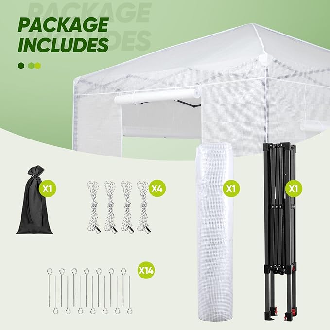 EAGLE PEAK 8x8 Portable Walk in Greenhouse, Pop Up Indoor Outdoor Greenhouse, Green House Kit with Zippered Roll-Up Doors and Windows, PE Cover, Clear/White