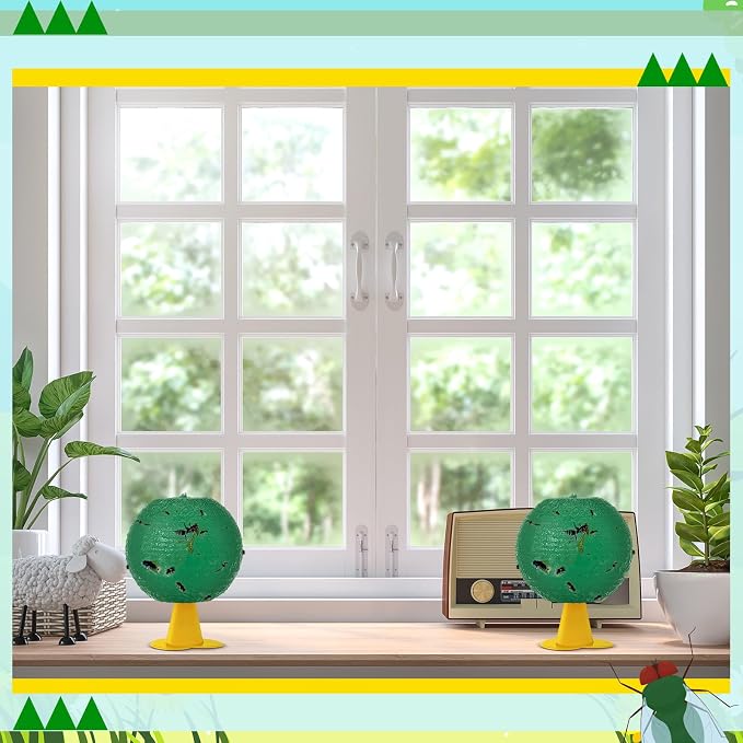 Qualirey 10 Set Fruit Fly Sticky Trap Balls Fungus Gnat Killer Bug Catcher Gnat Trap Insect Traps Indoor Outdoor Plant Fly Sticky Traps Ball for Fungus Plants(Green)