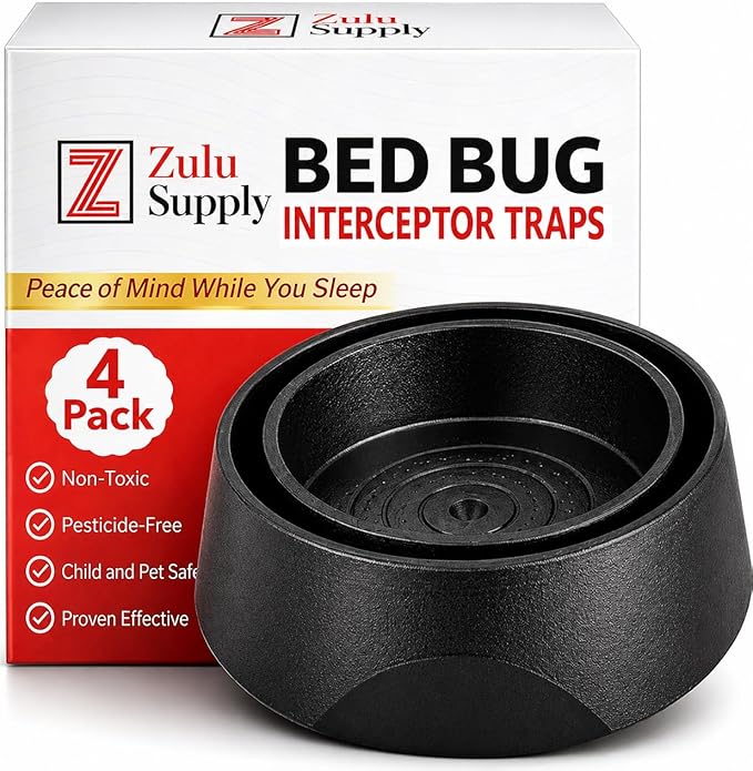 Bed Bug Interceptor Traps – Black 4-Pack Passive Monitor & Detection Trap – Universal Fit for Bed & Furniture Legs – Reusable Non-Climbable Wall Pest Control Protection (Black 4-Pack)