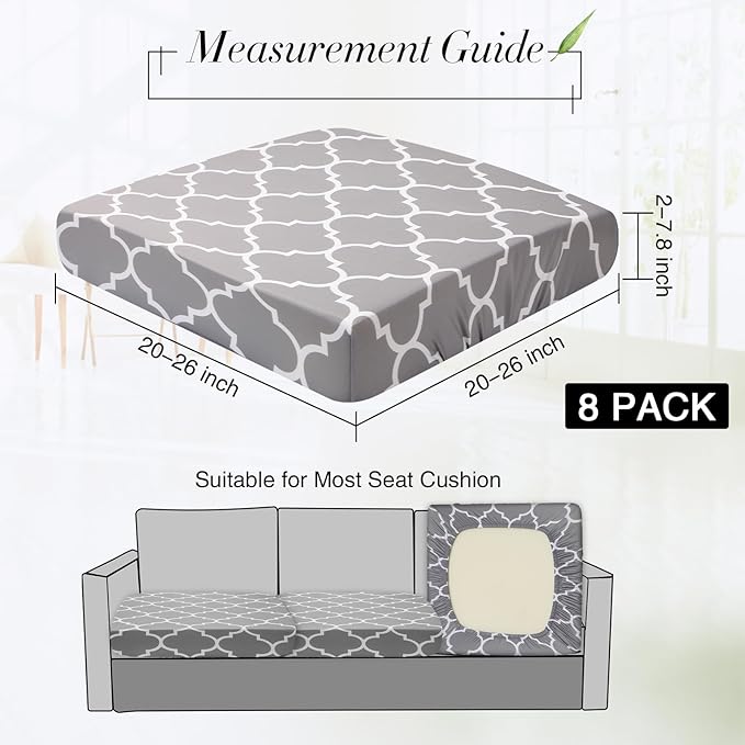 Newwiee 8Pcs Patio Cushion Covers Stretch Outdoor Cushion Cover Replacement for Patio Furniture Sofa Couch Slipcovers, Soft Flexibility Washable Furniture Protector(Vintage Line,Gray)