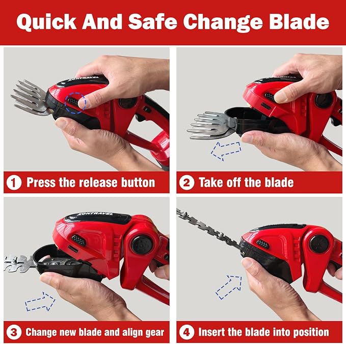 Cordless Hedge Trimmer-24V Electric Shrub Trimmer Grass Shears Handheld Grass Cutter, Hedge Shear with 2 PCS Rechargeable Battery, Charger and Toolbox to for Garden, Lawn, Red
