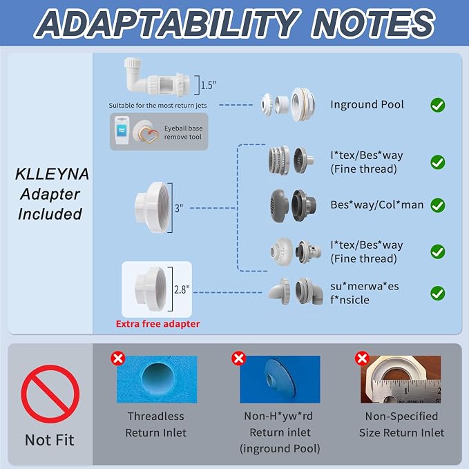 Klleyna Water-Fountain Dual Spray Swimming-Pool-Accessories - Upgrade Above/Inground Waterfall Cooler, Adjustable 2 in 1 Nozzle, High Pressure Pond Aerator, Garden Sprinkle Feature Outdoor Décor