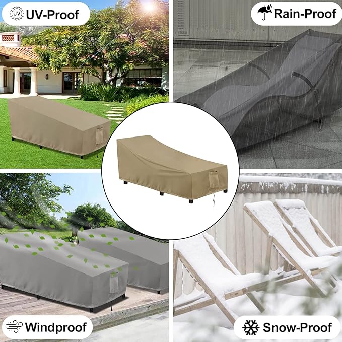 OutdoorLines Outdoor Waterproof Patio Chaise Lounge Chair Cover - UV Resistant Lounger Covers Heavy Duty Weatherproof Patio Sofa Furniture Covers, 1 Pack, 78Wx35.5Dx33H Inches, Camel