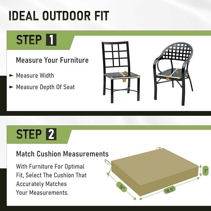 Basic Beyond Outdoor Chair Cushions Set of 4, Square Corner Outdoor Cushions for Patio Furniture, Water Resistant Patio Chair Cushions with 2 Ties, 18.5x16x3, Khaki
