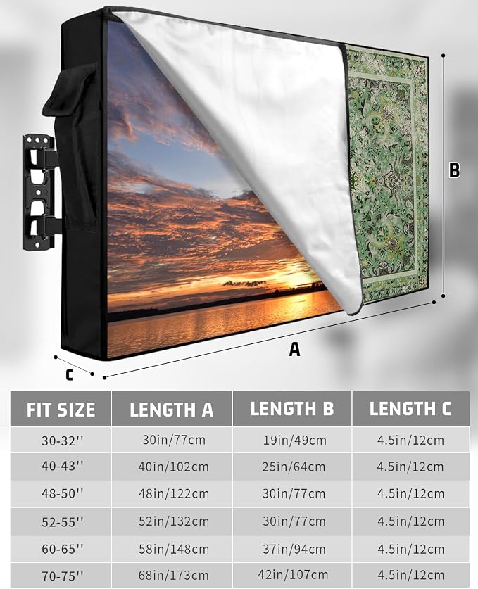 Outdoor TV Cover Waterproof Weatherproof 30 to 32 Inch, Turkish Pattern Medieval Vintage Mural Wallpaper Outside TV Covers with Zipper Flap, TV Screen Protectors for LED LCD OLED Television
