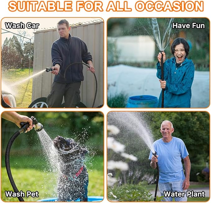 Garden Hose 75ft, Pliable lightweight Water Hose with Triple Layer 3/4" Fittings Ergonomic Grip Indoor & Outdoor Use Gift for Lawn Car Watering Plants Black