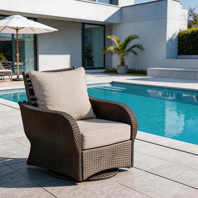 COZYVIDA Outdoor Deep Seat Cushion Set of 2, 24"x24"x5.5" Seat & 25"x22.5" Back, C0 Water-Resistant,UV-Resistant 1000+ Hrs,30D Foam with Recycled Fiber Fill,Boho Paisley,Natural Linen