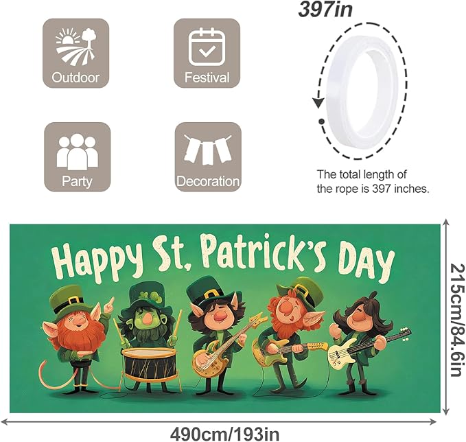 7 * 16FT Summer Garage Door Cover Decorations Sunset Palm Trees Garage Door Banner for Outdoor Indoor Summer Party Photography Backdrop (Happy St. Patrick's Day, 7 * 16 ft)