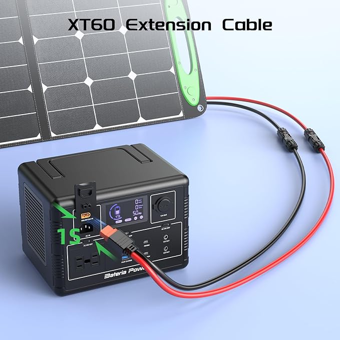 Bateria Power 12AWG XT60i Connector, 12 Gauge 10FT Solar to XT60i Adapter Extension Cable for RV Foldable Solar Panel, Portable Power Station, Solar Generator