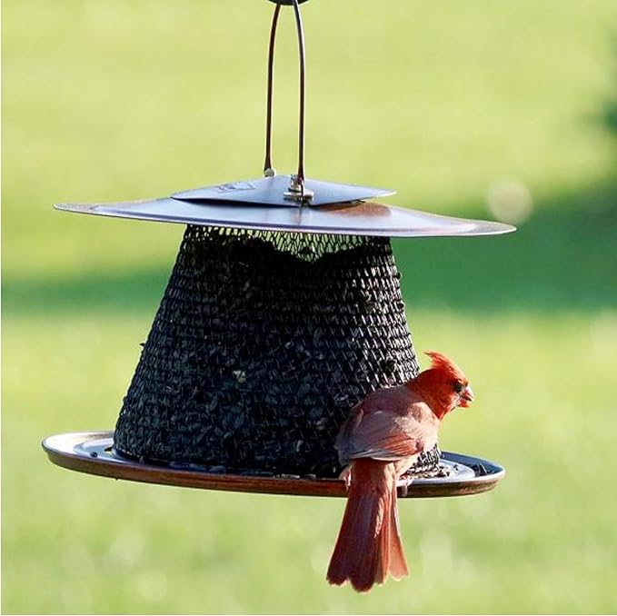 Copper Collapsible Mesh Feeder with Tray - Hanging Bird Feeder - Holds 12 Cups of Sunflower Seeds