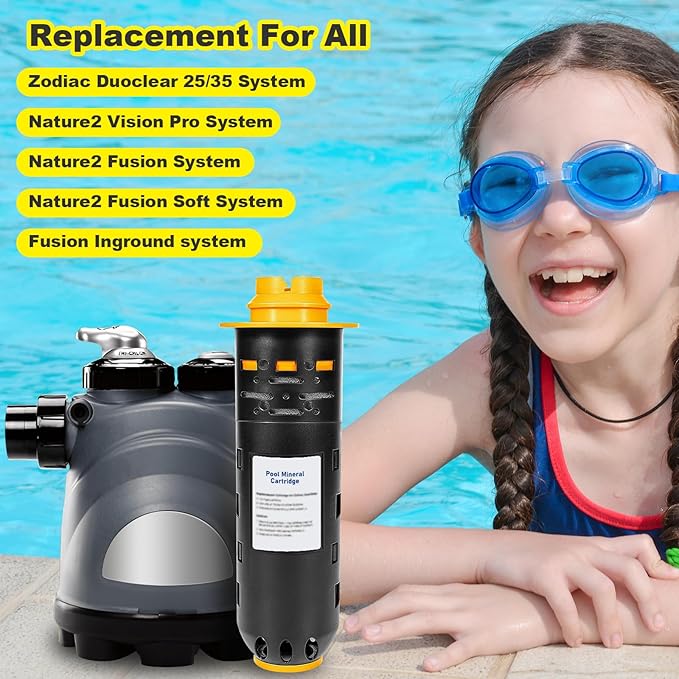 Pool Mineral Cartridge W28000 W28001 W28002 Replacement for Nature2 Duoclear 25 35 for Zodiac DuoClear Fusion, Fusion Soft, Vision Pro System Inground Above Ground, Black