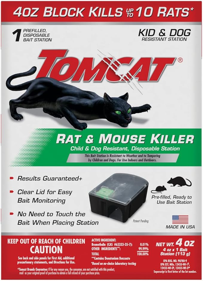 Tomcat Rat & Mouse Killer Child & Dog Resistant, Disposable Station, 1 Pre-Filled Ready-To-Use Bait Station